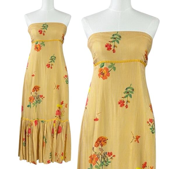 Free People Bohemian Rosie Posie Strapless Midi Dress Yellow Floral Size Large - Picture 5 of 11